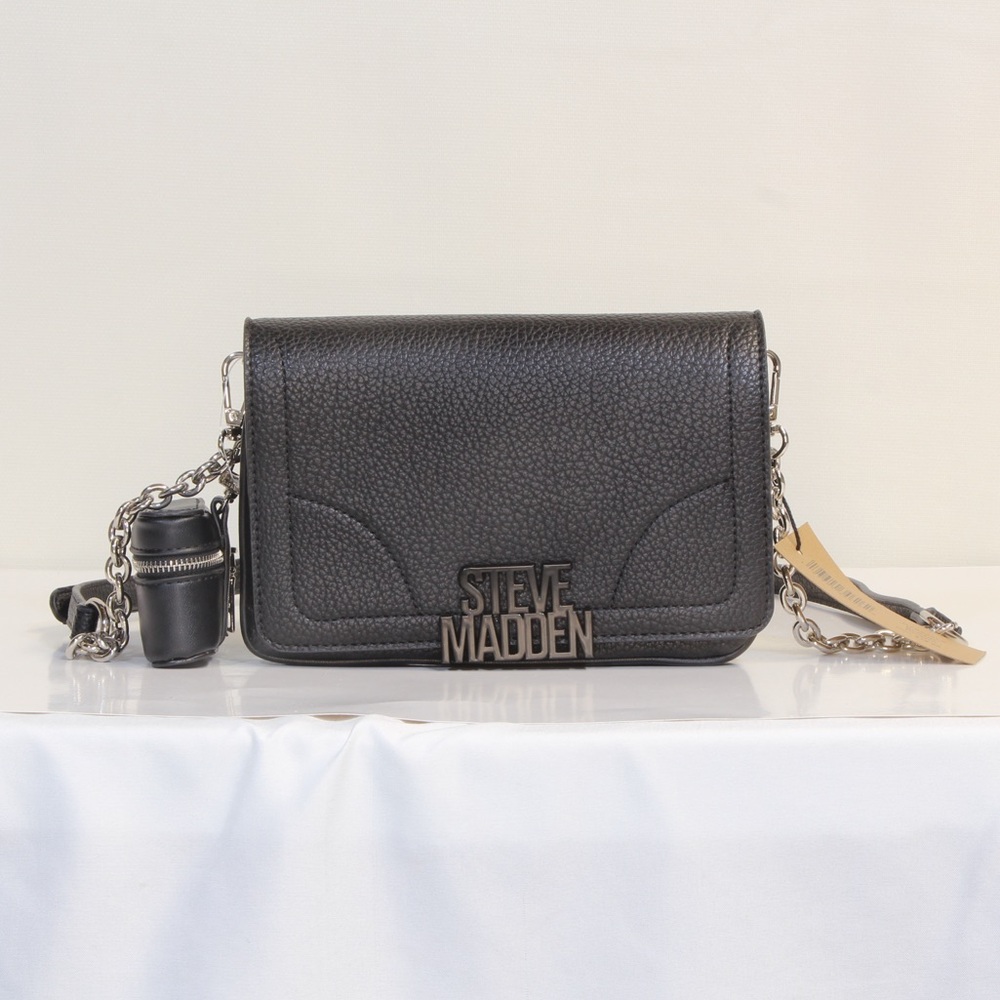 Steve Madden Bcara Black Crossbody Bag with Gold Chain